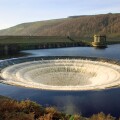 An overflow on Ladybower reservoir Derbyshire UK