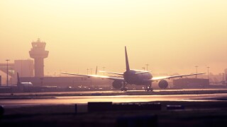 Commercial airliner taxiing at London Gatwick Airport, UK