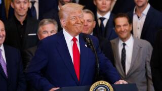 Washington, United States. 07th Apr, 2025. President Donald Trump gives remarks during a ceremony with the 2024 World Series Champions, the LA Dodgers, in the East Room of the White House in Washington DC on Monday April 7, 2025. (Photo by Aaron Schwartz/