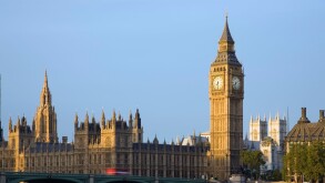 UK London Big Ben and Westminster bridge viewed over the river Thames