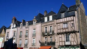 A row of houses and businesses in Vannes France Brittany