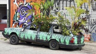 Art installation - Green Car - exposed on street Padre Joao Goncalves - neighborhood of Vila Madalena. Image shot 04/2011. Exact date unknown.